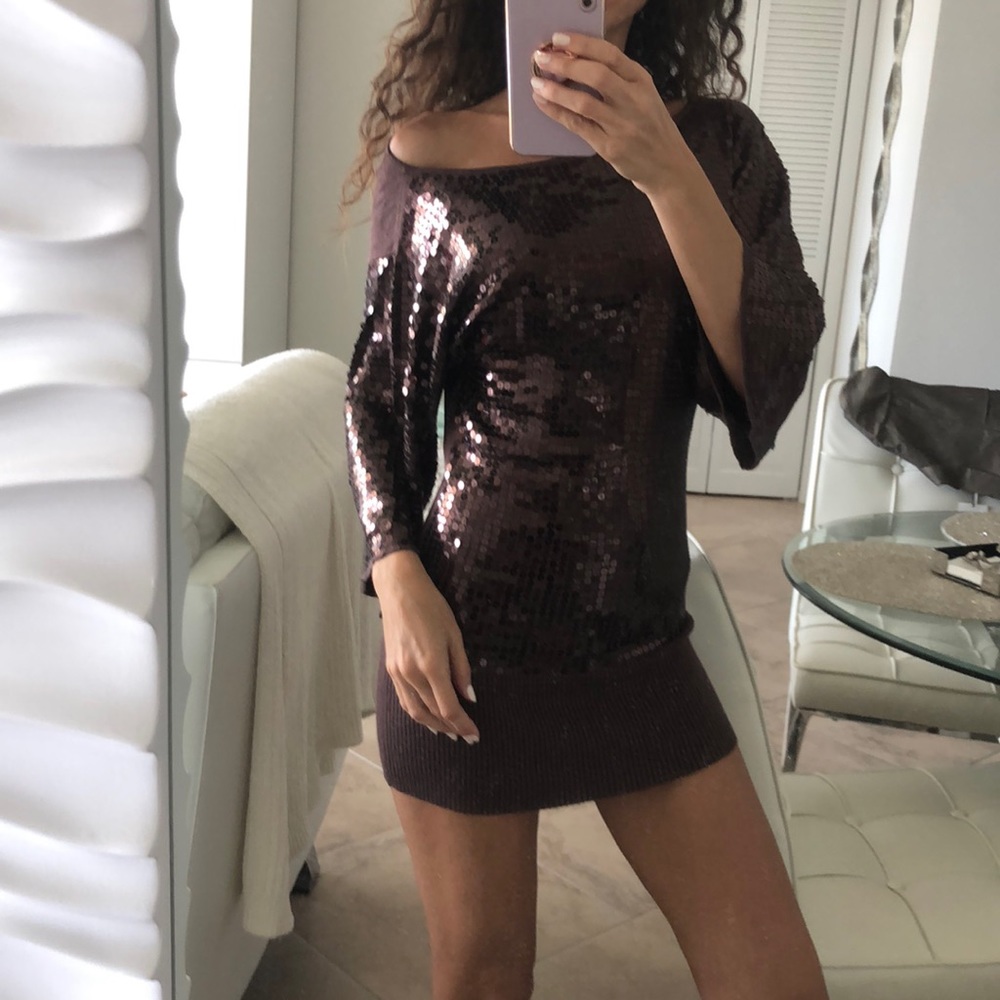 Arden B Sequin Tunic Sweater Brown XS New With Tags